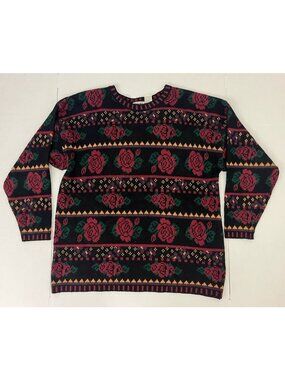 Vintage 90s Stefano Acrylic Knit Sweater Rose Floral Women's L
